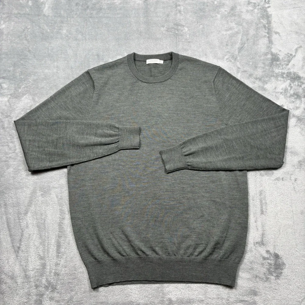 Suitsupply Sweater Mens Large Olive Merino Wool Pullover Crew Long Sleeve